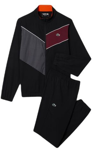 Мужской теннисный костюм Lacoste Stretch Fabric Tennis Sweatsuit - black/orange/bordeaux