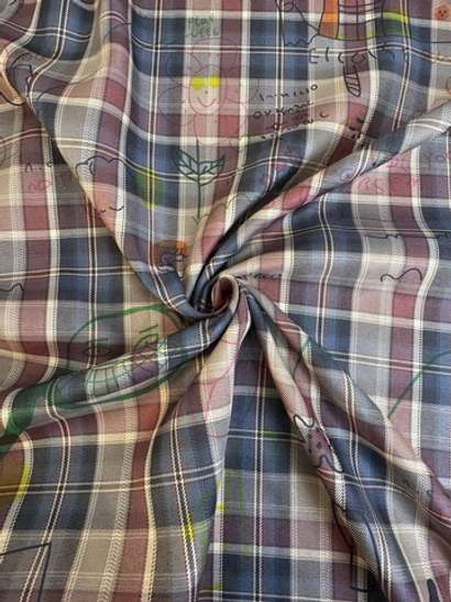 Костюмная принт клетка, беж/коричневый/голубой/черный BST3853