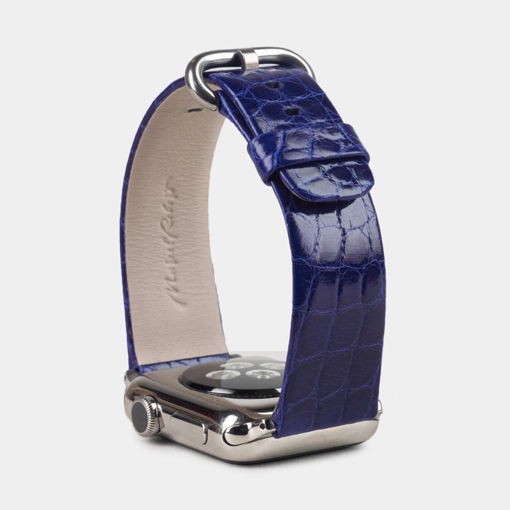 Ремешок для Apple Watch 40/41/42 mm из кожи аллигатора, цвета синего лак