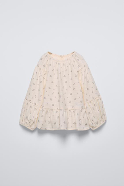 ZARA РУБАШКА ИЗ ТКАНИ С ЦВЕТОЧНЫМ ПРИНТОМ, ЭКРЮ