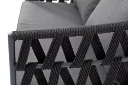 "Диего" диван 2-местный плетеный из роупа, каркас алюминий темно-серый (RAL7024) муар, роуп темно-серый круглый, ткань темно-серая 027