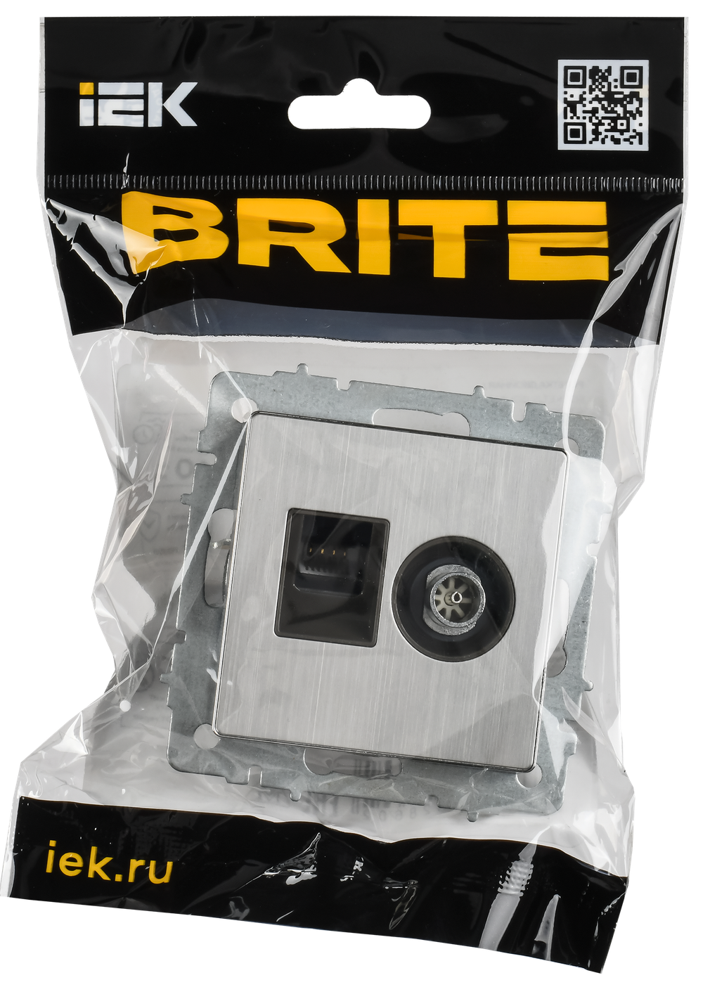 BRITE Розетка двойная TV+RJ45 кат.5E РТВ/РК12-БрГН металл хром/никель IEK