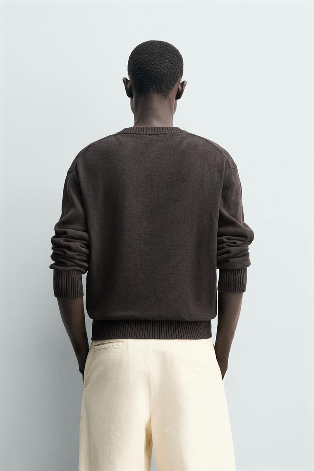 ZARA СВИТЕР ИЗ ХЛОПКА И ЛЬНА, КОРИЧНЕВЫЙ