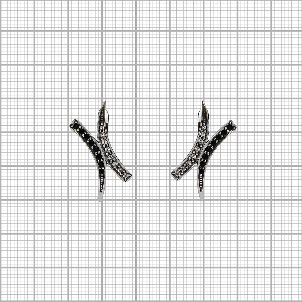 "Дуэль" серьги в серебряном покрытии из коллекции "Black and White" от Jenavi с английским замком