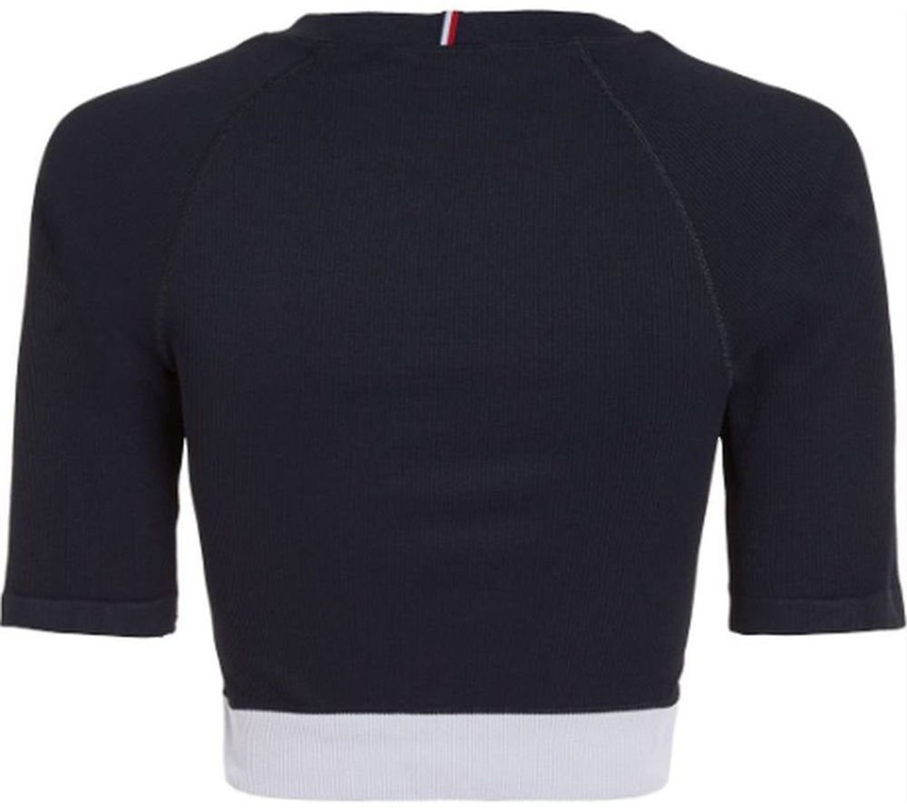 Женская теннисная футболка Tommy Hilfiger Slim Seamless Cropped SS Tee - небесный