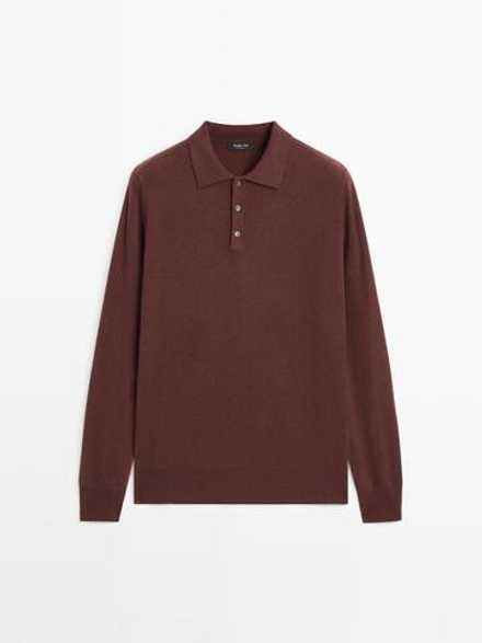 Massimo Dutti Свитер из смесовой шерсти с воротником поло, красноватый