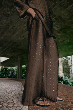 ZARA БРЮКИ С ПАЙЕТКАМИ СВОБОДНОГО КРОЯ, КОРИЧНЕВЫЙ