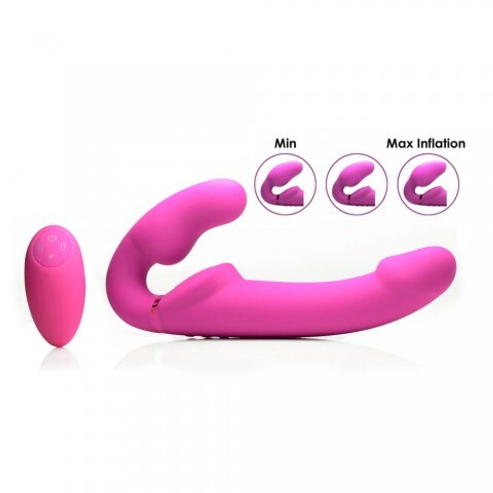 Надувной безременной страпон с вибрацией и пультом ДУ Strap U Remote Control Inflatable Ergo-Fit Strapless Strap-On, розовый, 14.6х3.8см