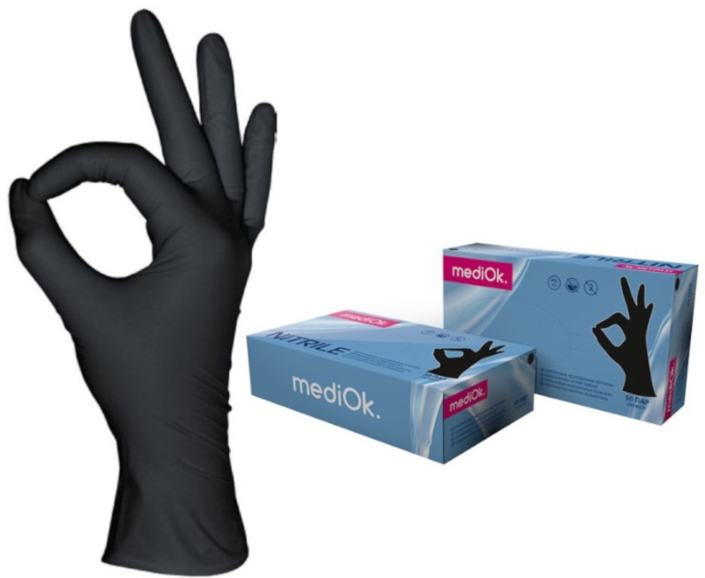 MediOk Перчатки нитриловые Черные р. L 50 пар/уп. (4 гр.)
