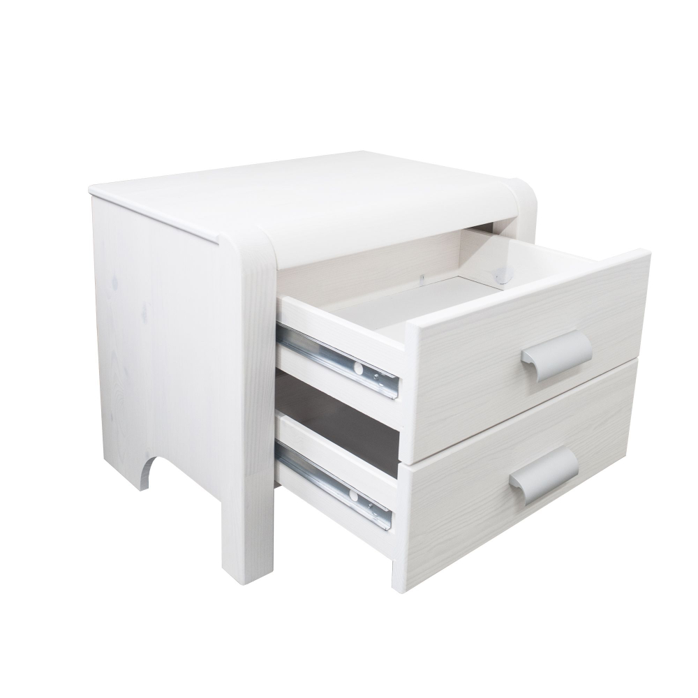 Тумба прикроватная Мадейра 2 ящика из массива сосны, белая, на ножках