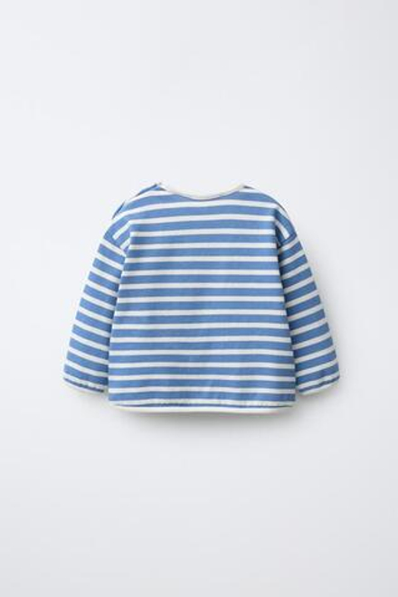 ZARA ФУТБОЛКА В РУБЧИК В ПОЛОСКУ, ЭКРЮ/СИНИЙ