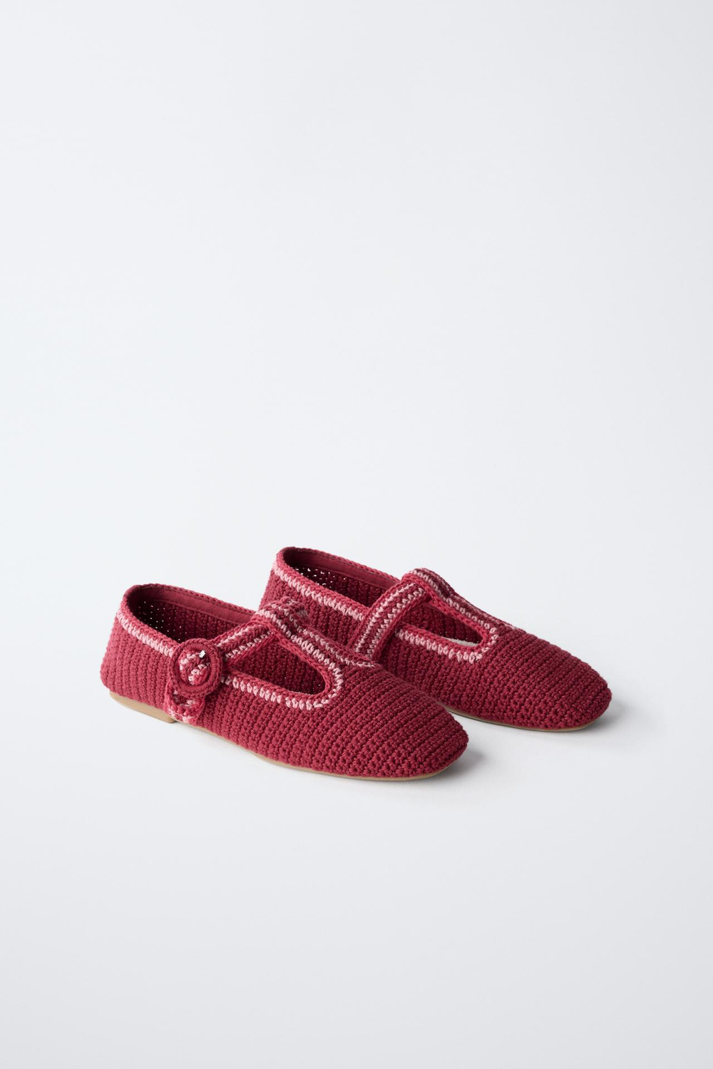 ZARA БАЛЕТКИ ИЗ КРУЖЕВА КРОШЕ, КРАСНЫЙ