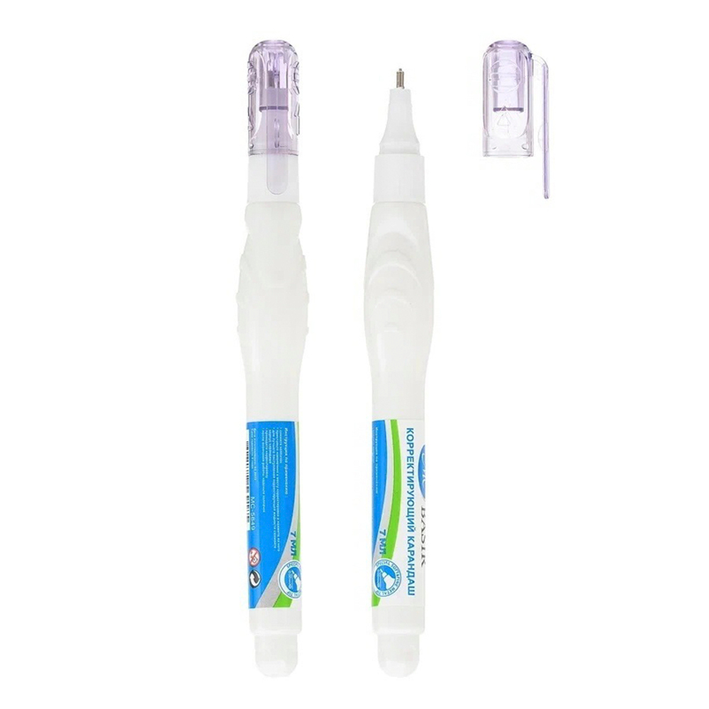 Корректор ручка Basir, ребристый фигурный корпус, 7 мл, 12 шт