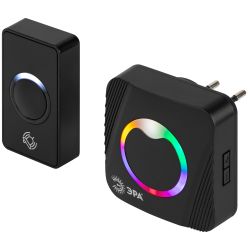 Звонок дверной ЭРА POLYCOLOR C101 беспроводной RGB подсветка от сети чёрный 36 мелодий | Электрозвонки беспроводные