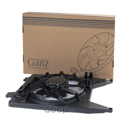 Вентилятор охл. радиат. в сб. Renault Logan Sandero Lada Largus с конд. с 2004 г. с диф. с резистором (GANZ)