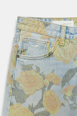 ZARA ДЖИНСЫ TRF LOOSE С НИЗКОЙ ПОСАДКОЙ И ПРИНТОМ, НЕБЕСНО-ГОЛУБОЙ