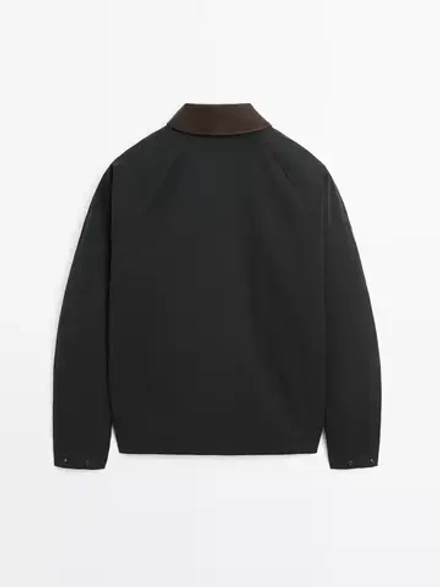Massimo Dutti Куртка с кожаным воротником, темно-синий