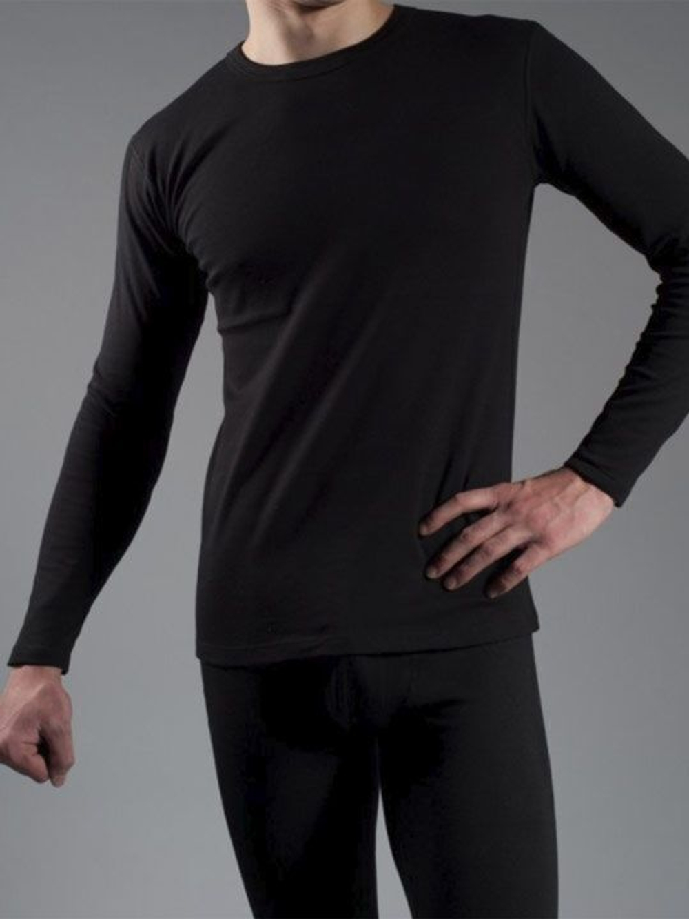 Мужская футболка с длинным рукавом из плотного трикотажа с начесом (Размер: XL) (Цвет: черный)