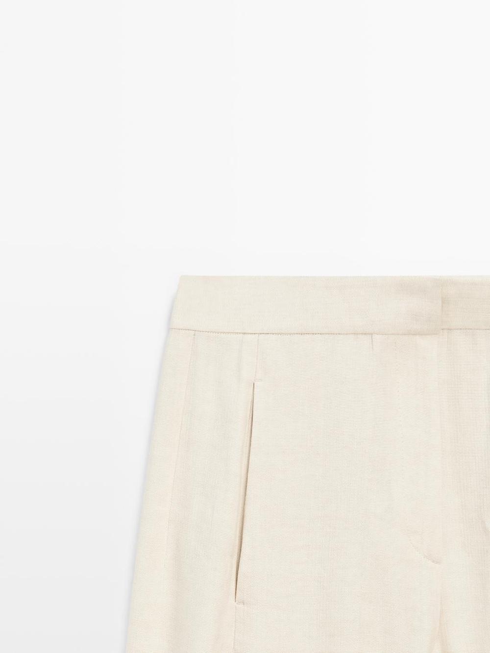 Massimo Dutti Брюки от костюма из смесовой льняной ткани с пуговицами, кремовый