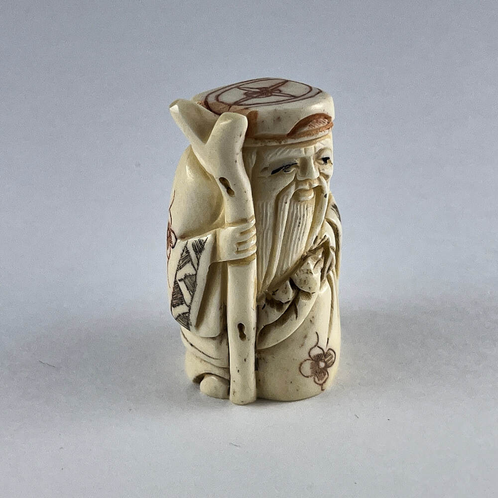 Статуэтка нэцкэ Дзюродзин с мешком риса и посохом