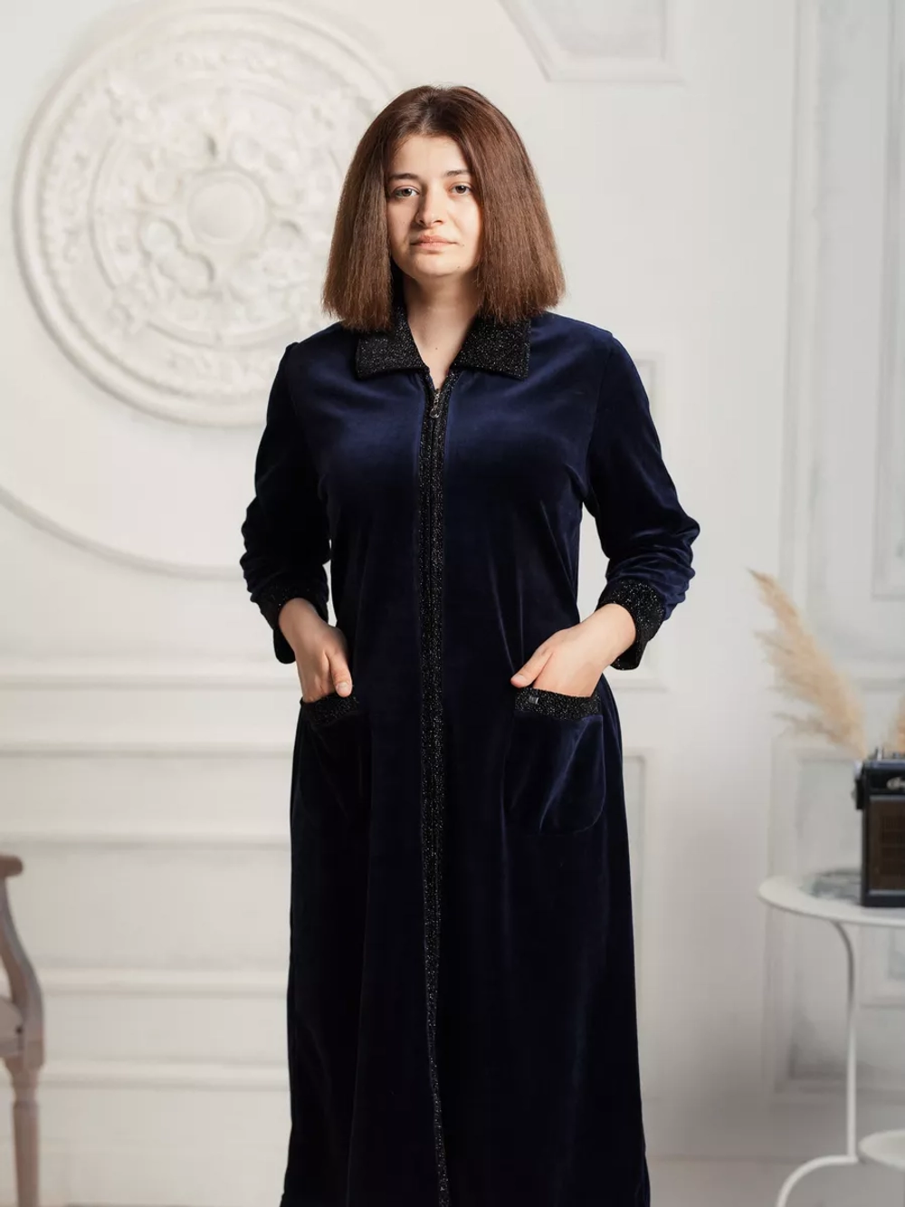 Халат теплый велюр длинный на замке