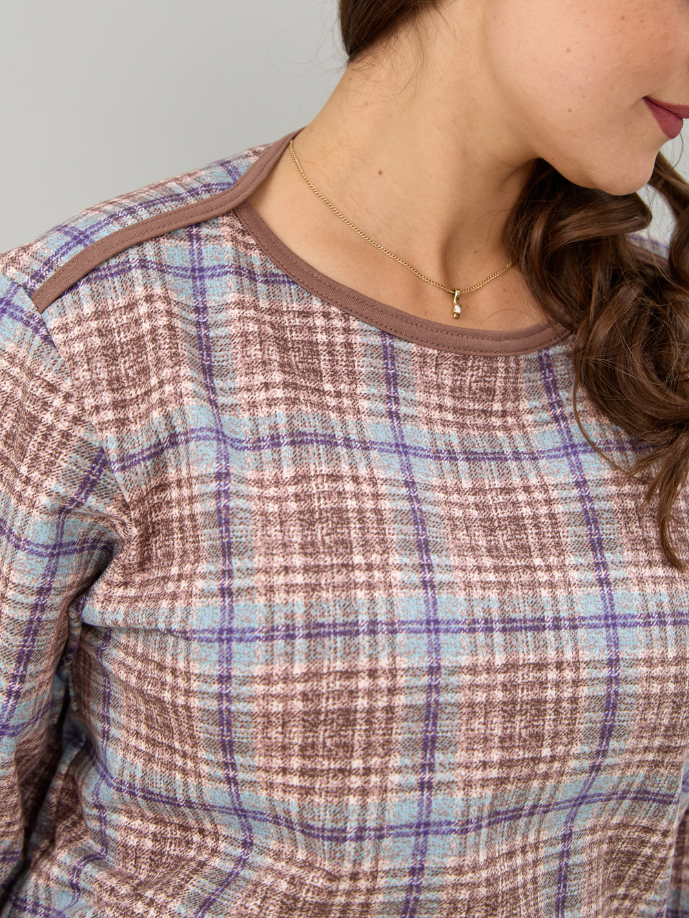 Костюм с брюками КБ-71/клеткабеж-бирюза