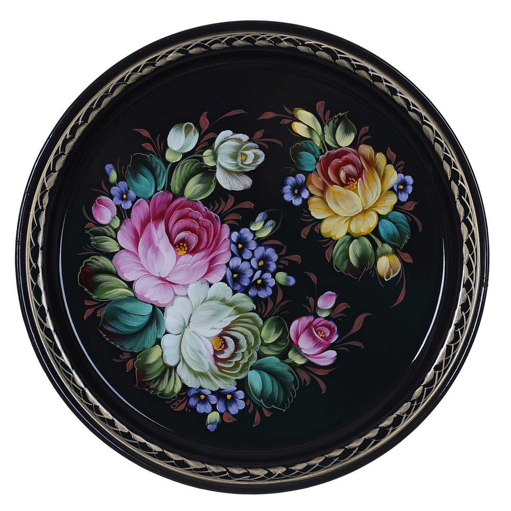 Жостовский поднос декоративный, размер 22 см (A5), металлический