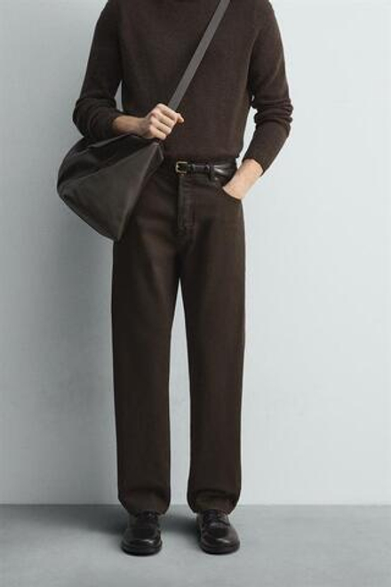 ZARA ДЖИНСЫ STRAIGHT FIT С ВОЩЕНЫМ ПОКРЫТИЕМ, КОРИЧНЕВЫЙ