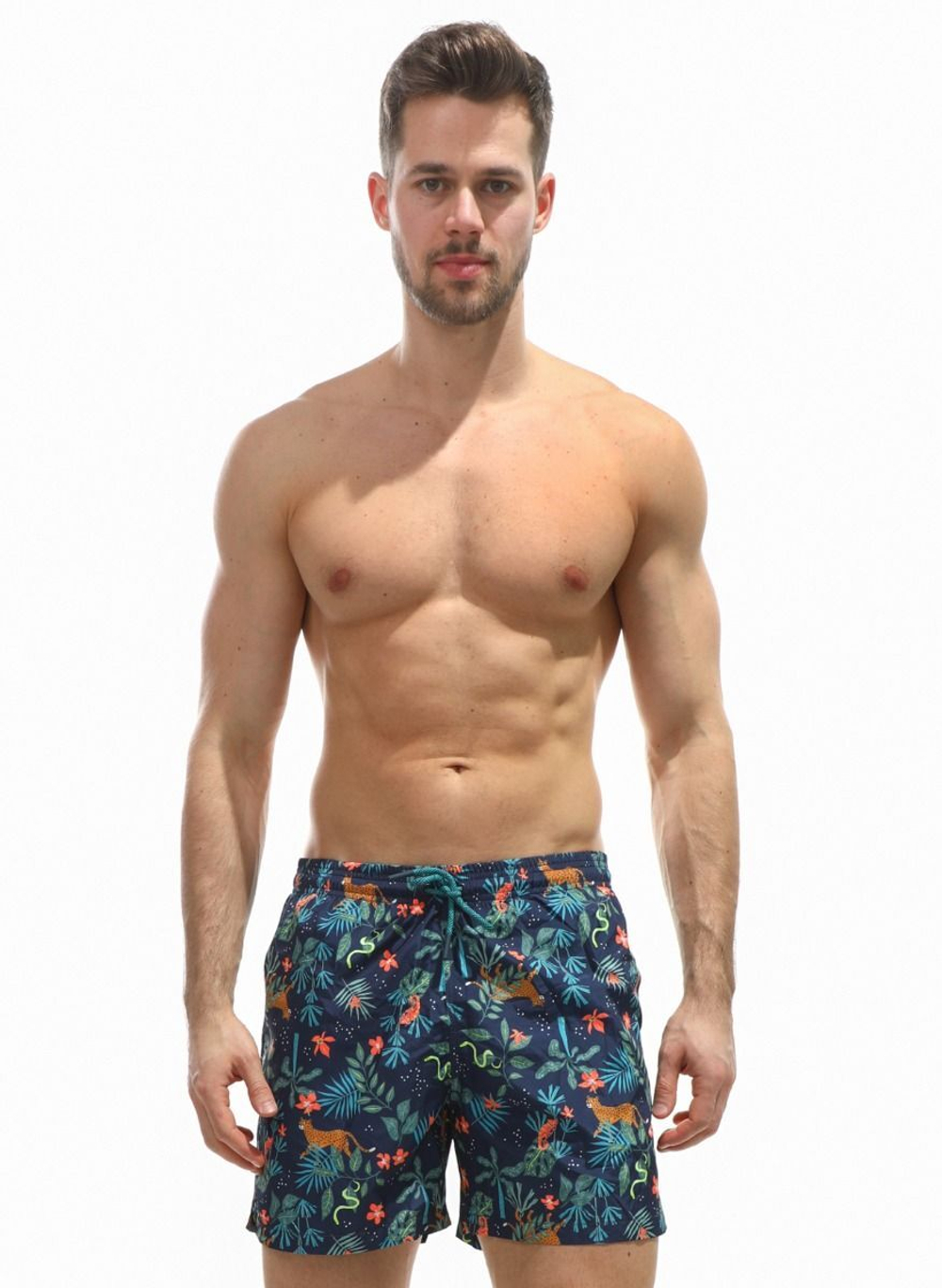Синие пляжные шорты с принтом в виде джунглей (Размер: XXL) (Цвет: синий)