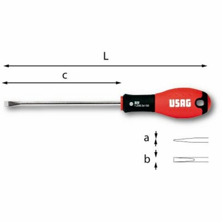 322 Отвертка шлицевая 0,8х4х125, длина 227 мм, USAG (Италия)