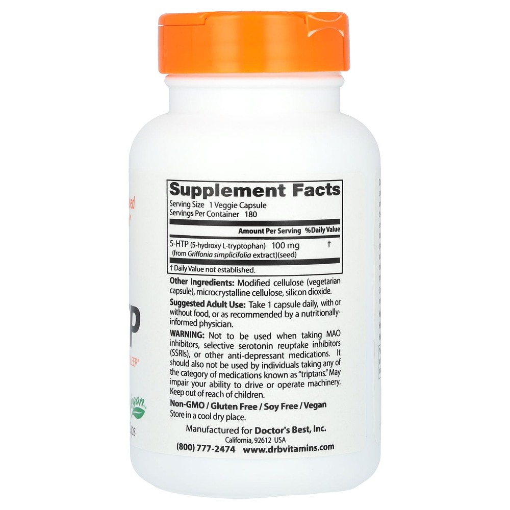 Doctor's Best, 5-HTP, 100 мг, 180 вегетарианских капсул