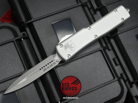 Нож Microtech UTX-70 A+++ GRAY D/E - серый апокалиптик клинок, серая рукоять
