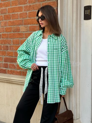 Зеленая хлопковая оверсайз рубашка в клетку