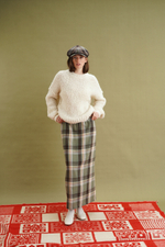 Юбка длинная прямая, пыльно-зеленая клетка