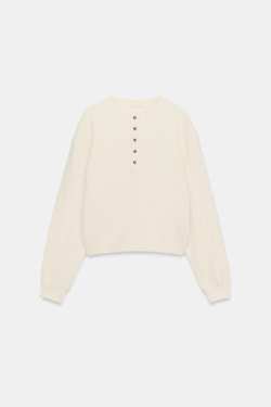 ZARA ХЛОПКОВЫЙ СВИТЕР С ВАФЕЛЬНОЙ ТЕКСТУРОЙ, ЭКРЮ