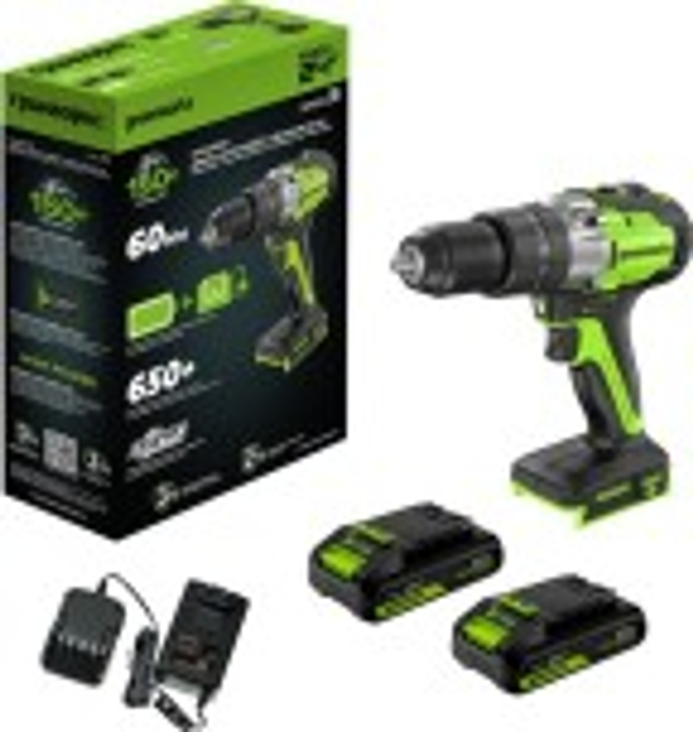 Дрель-шуруповерт аккумуляторная GREENWORKS GD24DD60 ударная, 24V, 2 АКБ 2Ач и ЗУ 3704107CUC
