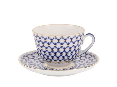 Чашка с блюдцем чайная форма Весенняя рисунок Кобальтовая сетка 250 мл арт. 81.19918.00.1