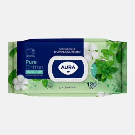 Салфетки влажные Aura Family Big-Pack освежающие с крышкой 120шт