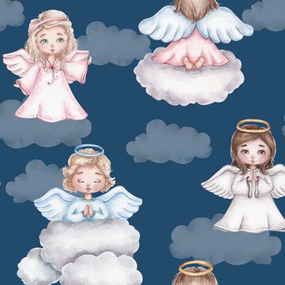 Ангелочки в небе (на синем фоне)