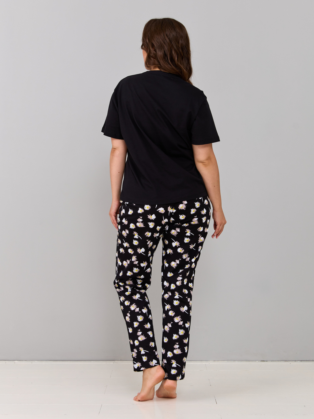 Пижама с брюками КБк-193П/черный-ромашки
