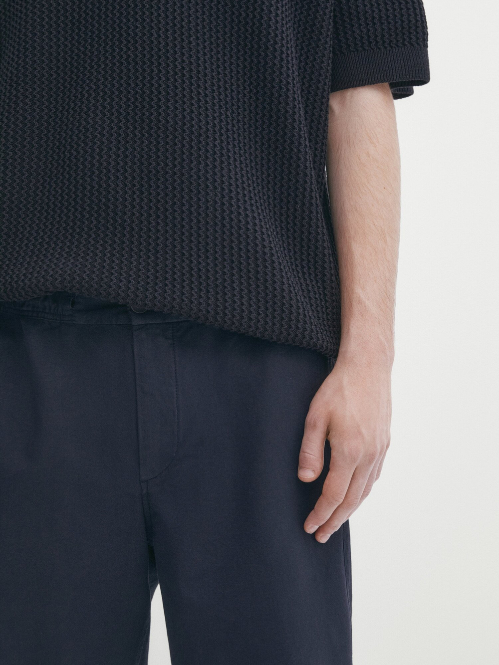 Massimo Dutti Шорты из хлопка и льна на шнурках, темно-синий