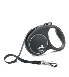 Поводок-рулетка Флекси Black Design S (до 15 кг) 5м лента черный/серебро