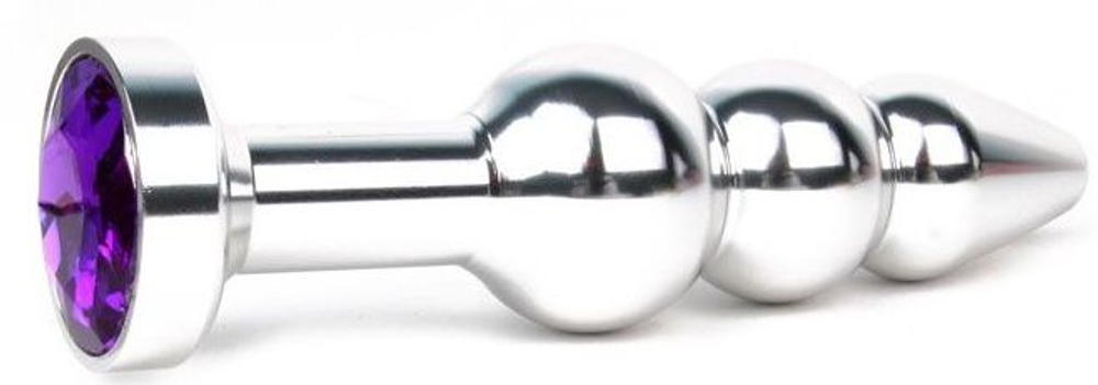 Удлиненная серебристая анальная втулка с фиолетовым кристаллом - 11,3 см. (Цвет: фиолетовый)