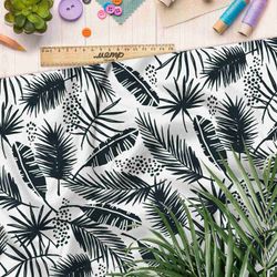 Ткань поплин черные листья