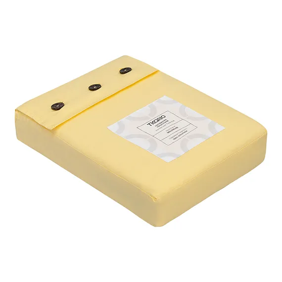 Простыня на резинке из стираного перкаля светло-желтого цвета из коллекции essential, 180х200х30 см