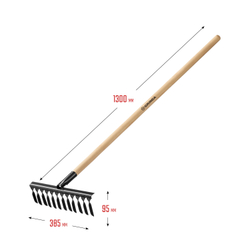 GRINDA  GS-12 WOOD, 12 витых зубцов, размеры 385х95х1300 мм, углеродистая сталь, антикор. покрыт., черенок дерев. высш. сорт, садовые грабли(39581-12)
