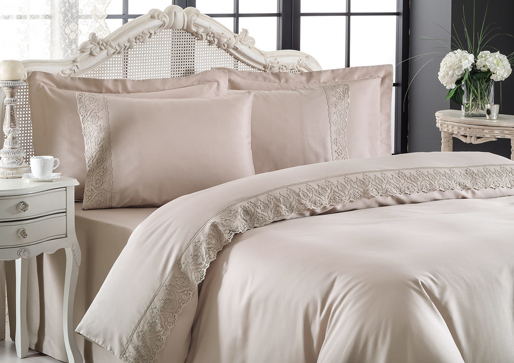 Постельное белье семейное Tivolyo home Lina коричневое