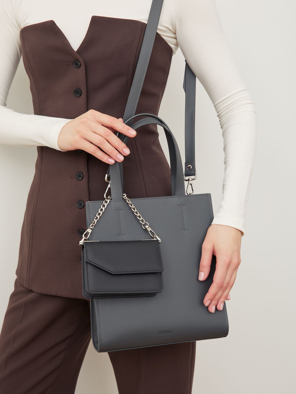 ШОППЕР МАЛЕНЬКИЙ ЧЕРНЫЙ|ГРАФИТ|Т.КОРИЧНЕВЫЙ