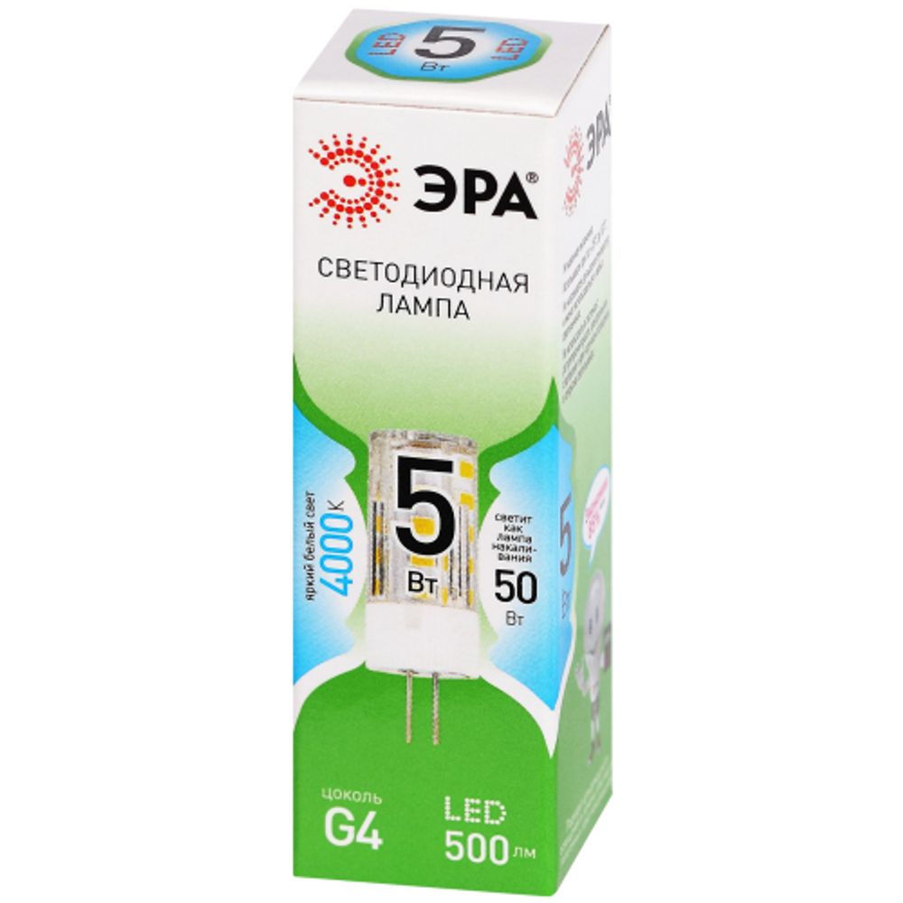 Лампа светодиодная ЭРА GREEN LINE LED G4-JC-5W-840-12V GL 5Вт капсула 12В яркий белый свет G4 | Лампы cветодиодные Капсульные (G4, G9)