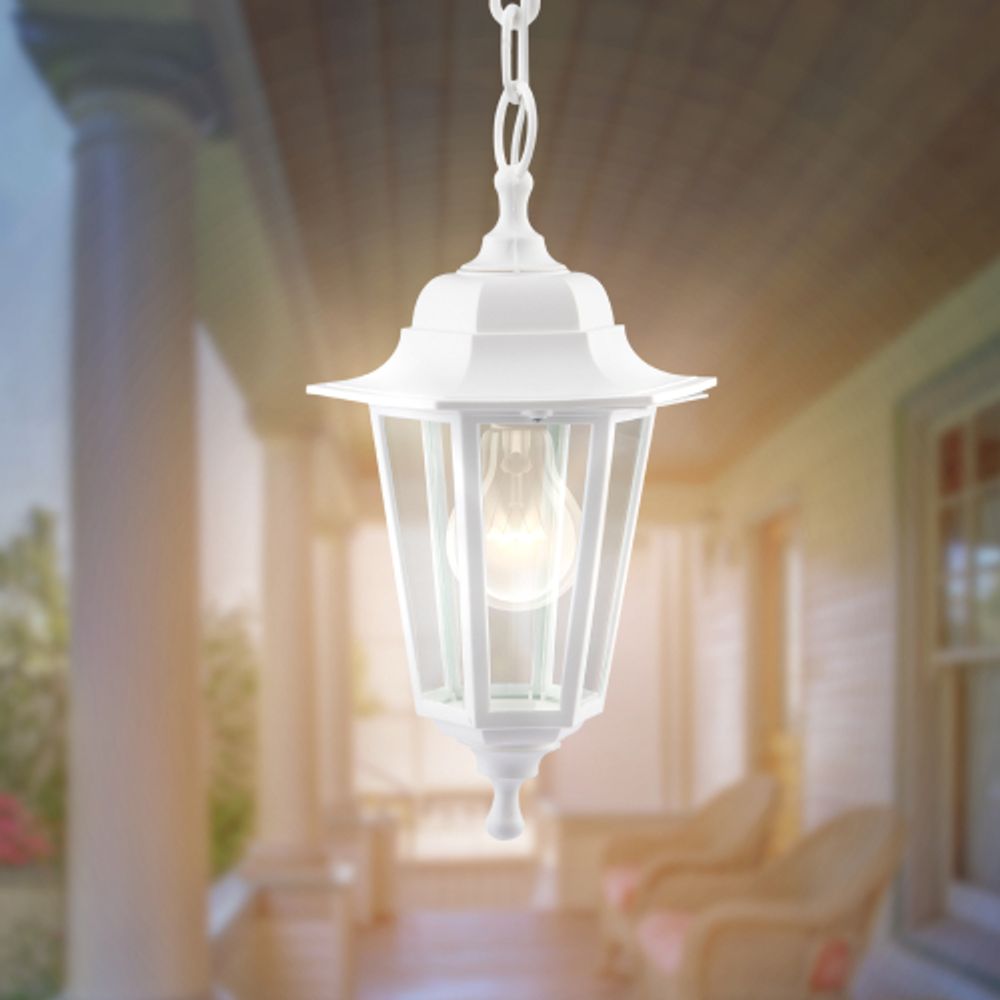 Садово-парковый светильник ЭРА НСУ 06-60-001 белый 6 гранный подвесной IP44 Е27 max60Вт | Садово-парковые светильники